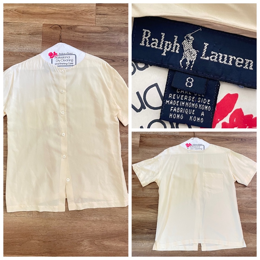 Ralph Lauren cream-colored, 100% silk short-sleeve back button-down blouse